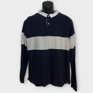 Sovereign Code Men's Navy and Gray Long Sleeve 2 Button Polo Shirt Size XL